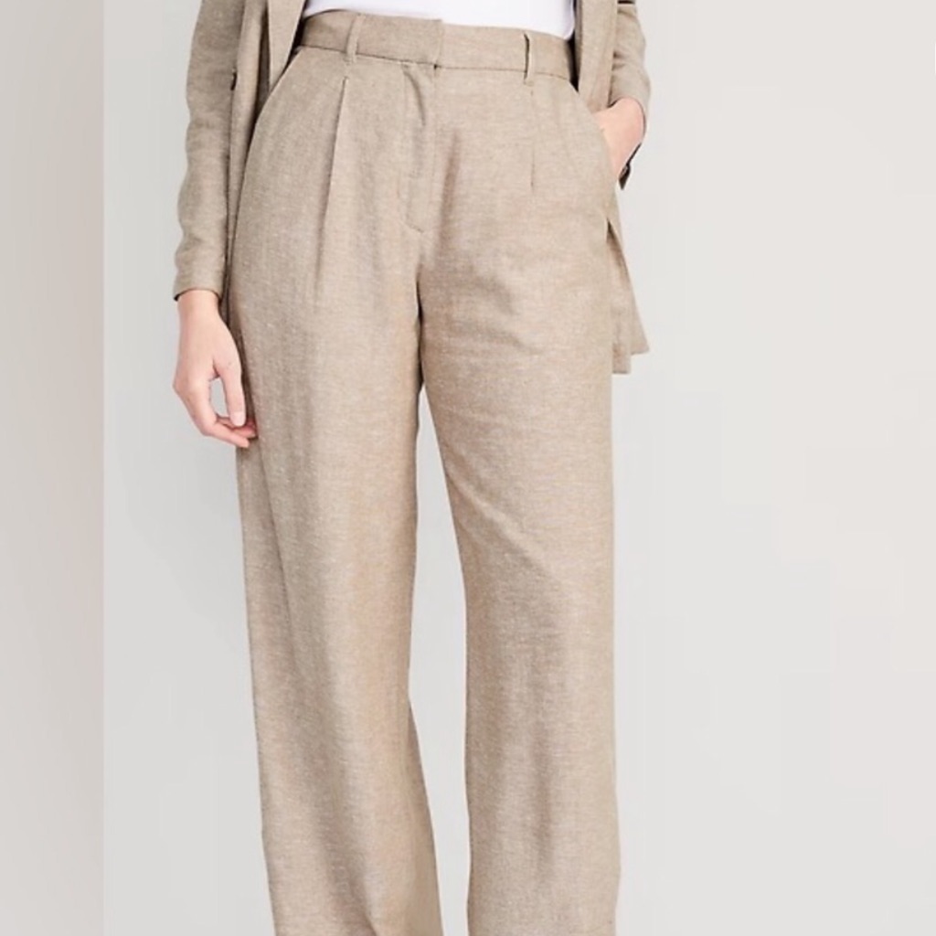 Old Navy Taylor Tan Wide Leg Linen-Blend Trousers